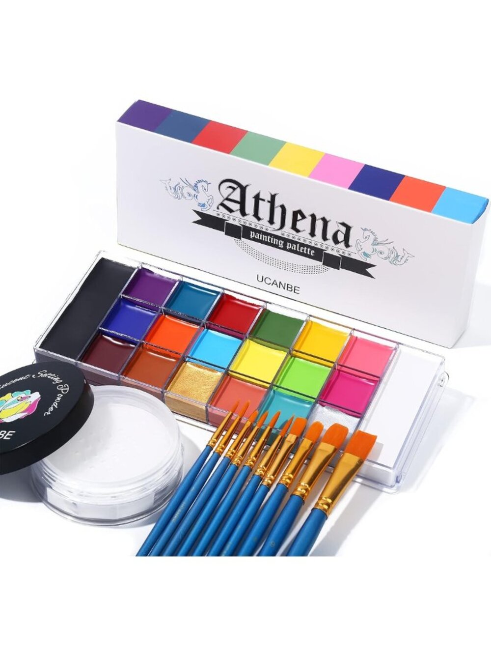 Professional Face & Body Paint Palette with Setting Powder & 10 Brushes